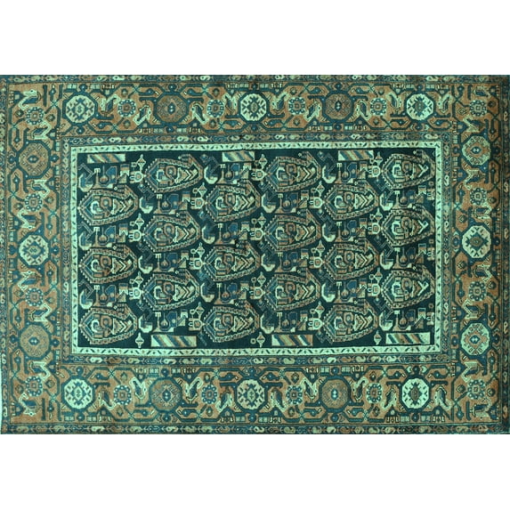 Ahgly Company Machine Washable Indoor Rectangle Persian Turquoise Blue Traditional Area Rugs, 8' x 10'