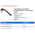 thumbnail image 2 of Front Right Outer Tie Rod End - Compatible with 2011 - 2014 Hyundai Sonata 2012 2013, 2 of 2