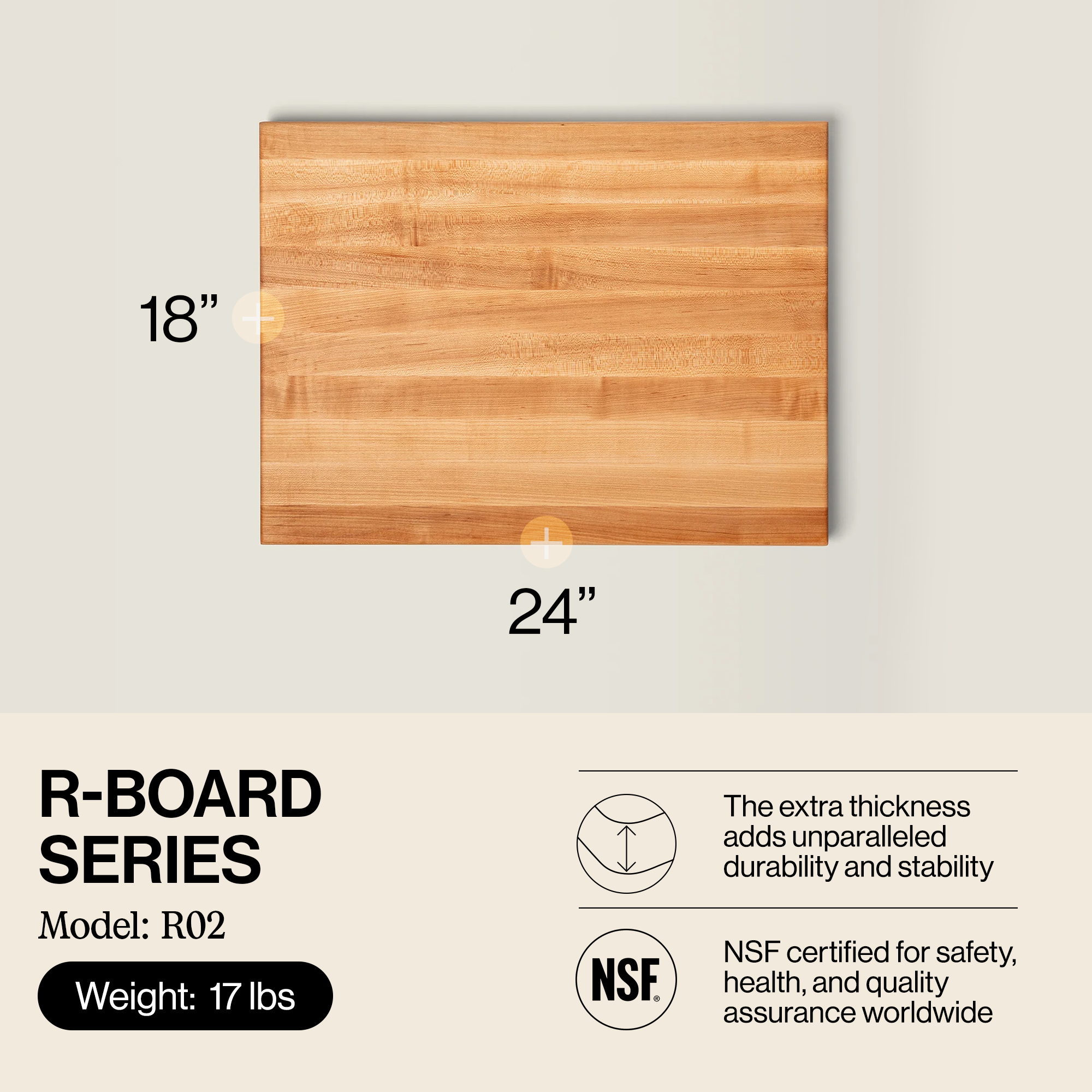 John Boos R-Board Reversible Wood Cutting Board, 24" x 18" x 1 1/2", Maple