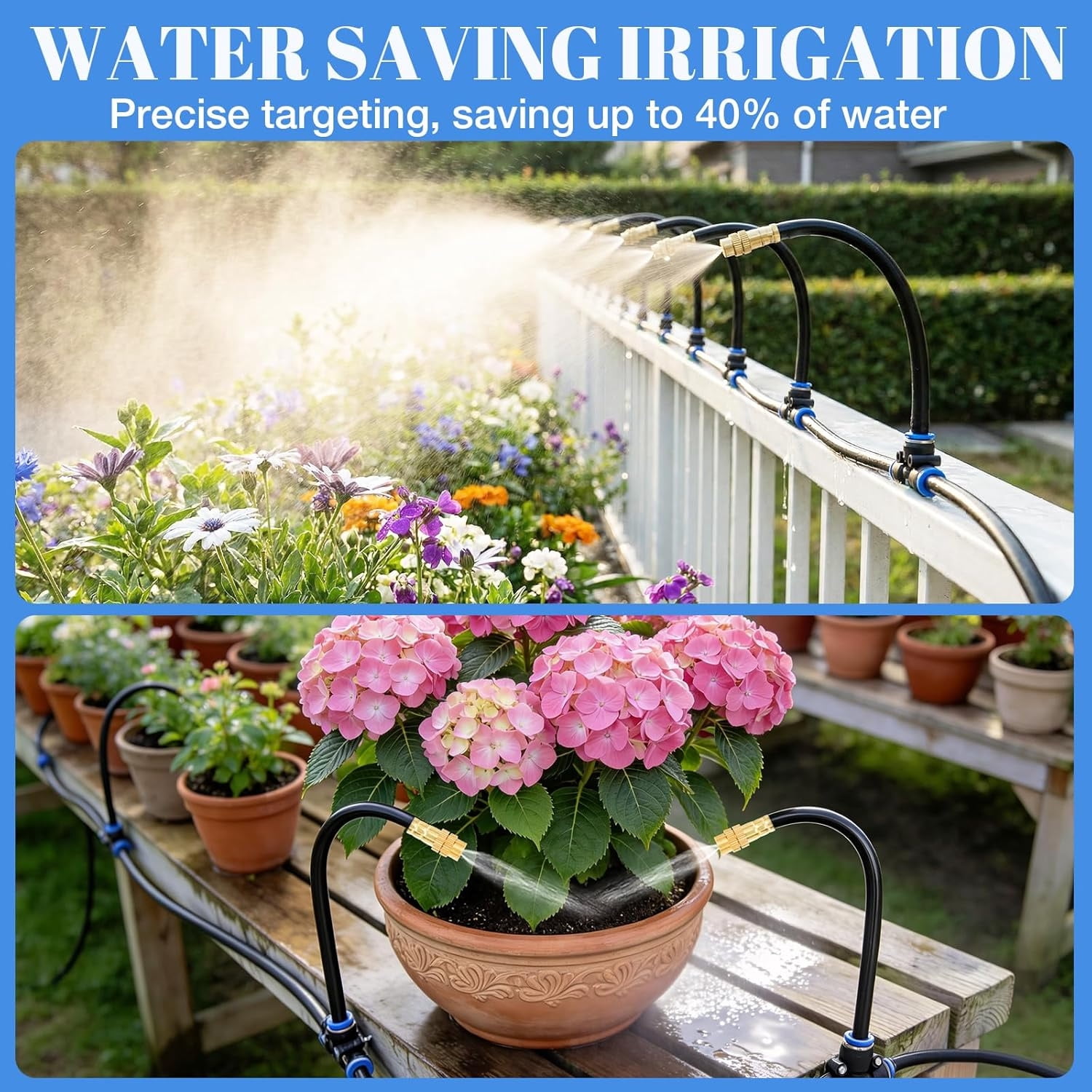 BSHAPPLUS® 100FT 5/16" Drip Irrigation System,Garden Irrigation Kit with 25pcs 360°Adjustable Bendable Copper Misting Nozzles,Atomizing Watering System for Lawn, Raised Bed,Greenhouse,Outdoor Cooling