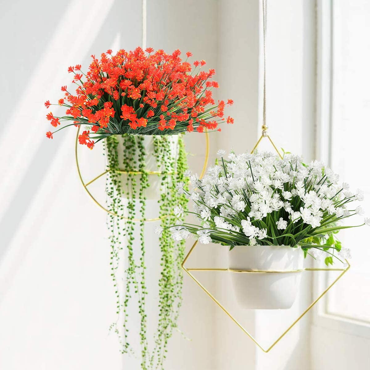 Sinhoon 8 Bundles Fake Artificial Flowers Outdoor for Decoration UV Resistant No Fade Faux Plastic Plants Garden Porch Window Box Décor Kitchen Office Table Vase(Orange red)