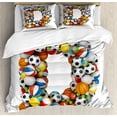 thumbnail image 1 of Letter D Duvet Cover Set King Size, Typescript in Sports Inspired Style Fun Game Match Play Kids Boys Children Design, Decorative 3 Piece Bedding Set with 2 Pillow Shams, Multicolor, by Ambesonne, 1 of 3