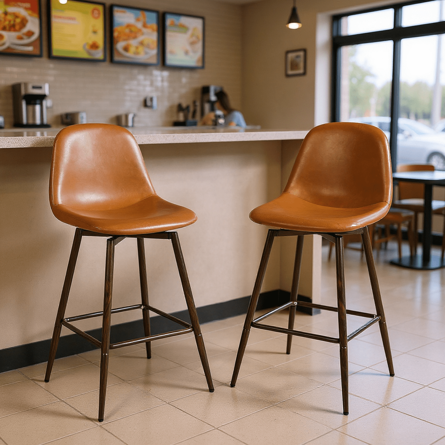 Homy Casa Modern Set of 4 Bar Stool with 360 Swivel, Upholstery Adjustable Metal Legs, Cognac