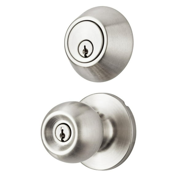 Hyper Tough Keyed Entry Ball Doorknob Lock and Single Cylinder Deadbolt Stainless Steel Finish Combo Pack