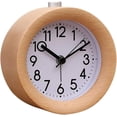 thumbnail image 1 of Reloj despertador redondo de madera hecho a mano, reloj despertador digital redondo, mesita de noche silenciosa, reloj despertador de madera de haya con luz nocturna, alarma analógica con pilas, 1 of 5