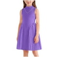 thumbnail image 2 of Girls Sleeveless Turtleneck Dress with Necklace, Purple A-Line Pleated Party Dress for Kids Kids 2T-8 Years, Casual Fit and Flare Summer Dress,Size 4-5 T, 2 of 8