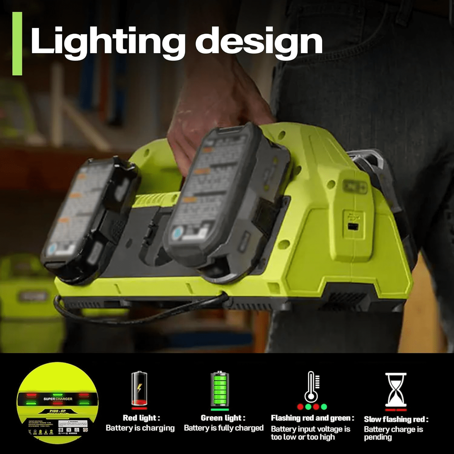 18V  6-Port Charger for Ryobi Battery Charger,Compatible with P135 Ryobi 18V ONE+ Battery P102 P103 P104 P105 P106 P107 P108 P109 PBP002 PBP003