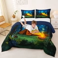 thumbnail image 3 of Catabedysis Magical Camping Full Size Comforter Sets,Starry Tent Print Bedding Comforter Set For Boys,Multicolor,Navy Blue Reversible,3 Pieces,1 Comforter and 2 Pillowcases, 3 of 7