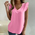 thumbnail image 2 of YigeTops Women's Plaid Trim V Neck Blouse Sleeveless Loose Tank Tops Casual Summer Tunic Tops Pink M, 2 of 6