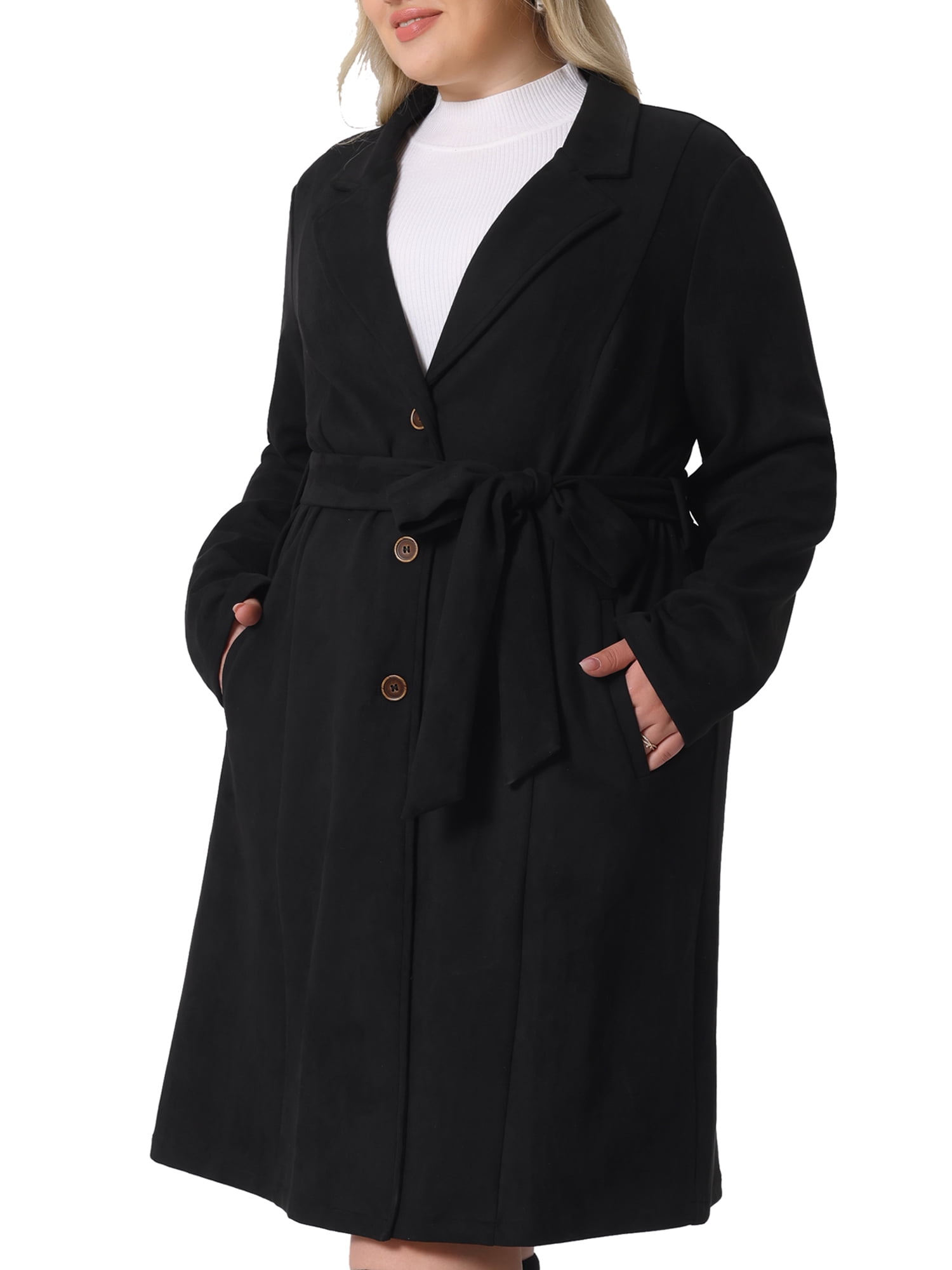 DARING DIVA Plus Size Faux Suede Trench Notch Lapel Long Sleeve Jacket 4X Black