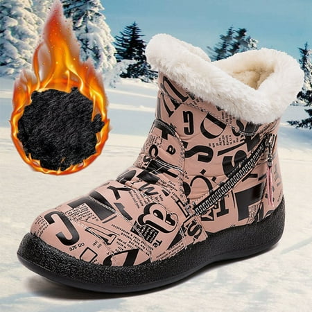 

Women Winter Printing Keep Warm Ankle Boots Plus Velvet Boot Flat Snow Boots