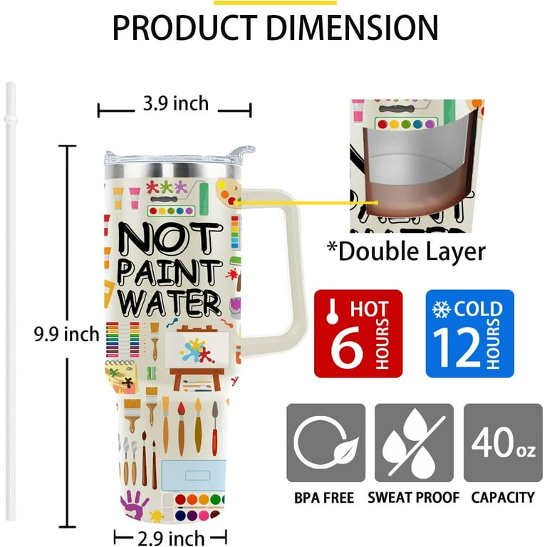 Art Teacher Gift Tumbler - 40oz Insulated Travel Mug With Straw, Handle, & Artistic Design