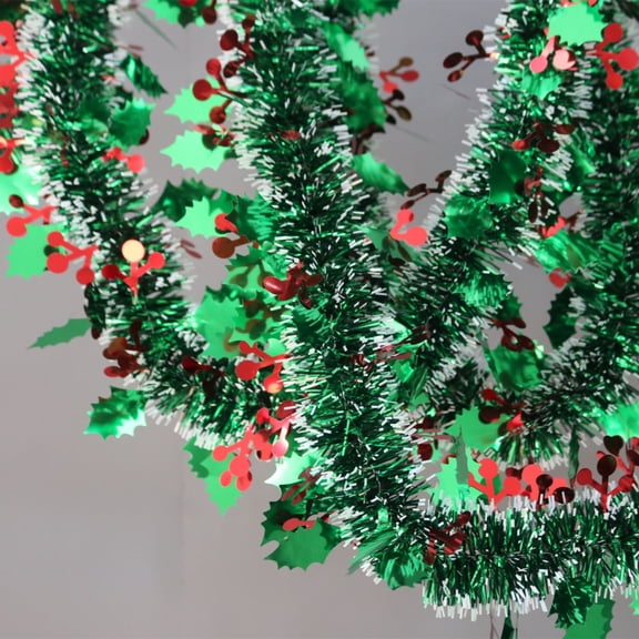 50 Feet Green Red Christmas Metallic Tinsel Twist Hanging Garland with Snowflake for Home Mantle Xmas Tree Staircase Railing New Year Holiday Party Indoor Outdoor Decorations