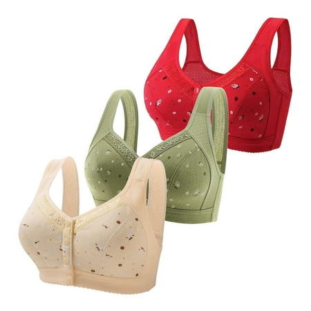 Baodmurt No Underwire Bras Set for Women Lounge & Sleep Tie-Front Closure Lingerie  Underwear  Red+Green+Beige 50B
