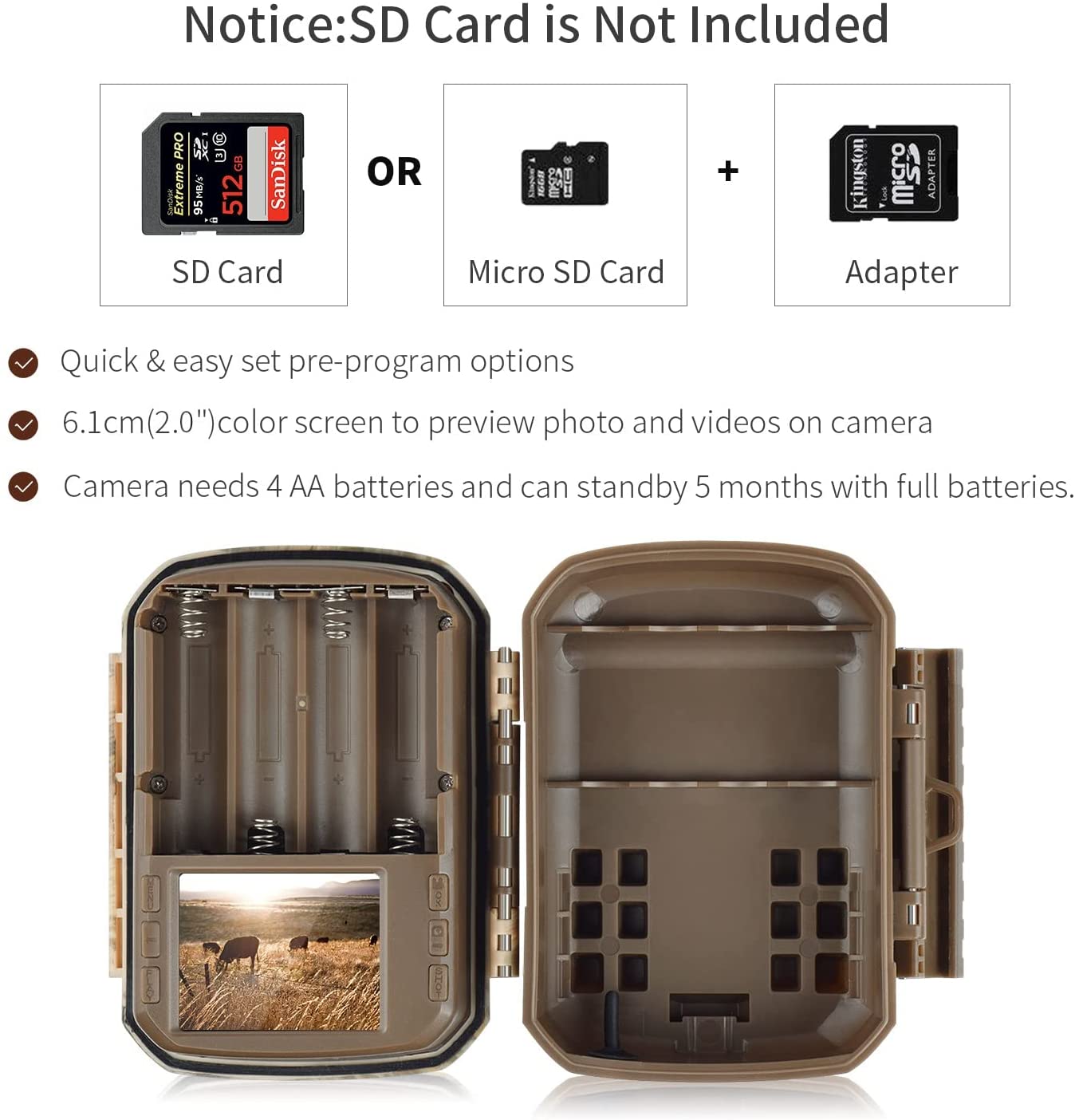 CAMPARK Trail Camera with SD Card 24MP 1080P Game Hunting Camera with Night Vision Waterproof