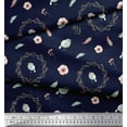 thumbnail image 1 of Soimoi Blue Poly Georgette Fabric Wreath & Bird Fabric Prints By Yard 42 Inch Wide, 1 of 3