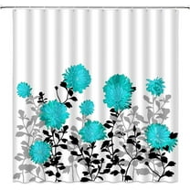 Aqua Flower Shower Curtain Dahlia Rustic Blooming Floral Spring Plant Black Leaf Chrysanthemum Shadow Art Fabric Bathroom Decor Set with Hooks(70" Wx84 H)