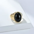 thumbnail image 2 of HIJONES Men's STAINLESS STEEL Big Oval Dome Gemstone Agate Engagement Polished Plain Band Ring Charm Jewelry Gold Black Stone Size 11, 2 of 4