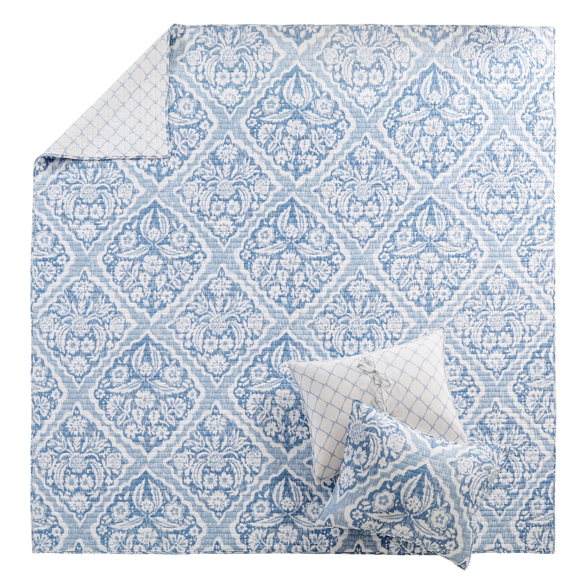 Levtex Home - Becker Blue Quilt Set - Full/Queen Quilt and Two Standard Shams - Ikat - Blue, White - Quilt (88x92in.) and Shams (20x26in.) - Reversible - Cotton