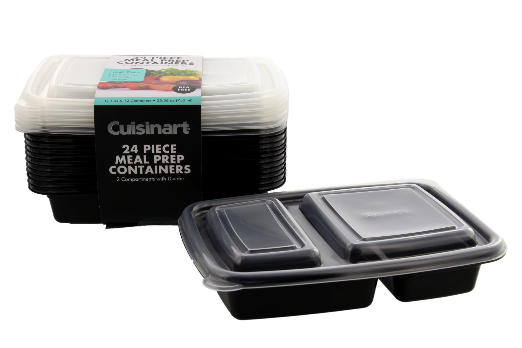 Cuisinart 2 Compartment Meal Prep Containers, 24 Piece, Set of 12 BPA