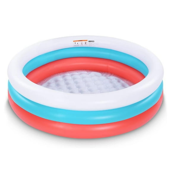 NEWYES Play swimming Pools with Soft Floor, 3-Ring Baby Pool, Kids Swimming for Indoor or Outdoor, Big Ball Pit (Red White Blue)