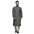 thumbnail image 1 of Atasi Kurta Ethnique en Satin Slub avec Churidar pour Hommes, Tenue de Fête Imprimée, 1 of 1