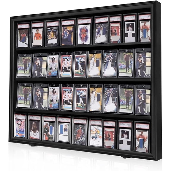 36 Graded Sports Card Display Frame - Baseball Card Display Case Lockable - Trading Card Collector Wall Display Holder for Basketball Football Hockey Cards, UV Protection Acrylic,Black
