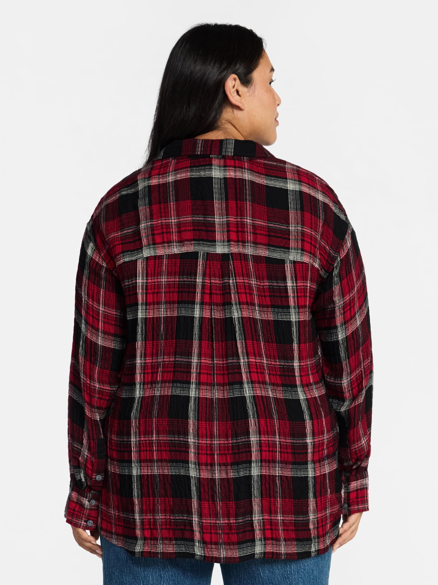 Terra & Sky Women's Plus Size Plaid Button Front Shirt, Sizes 0X-5X