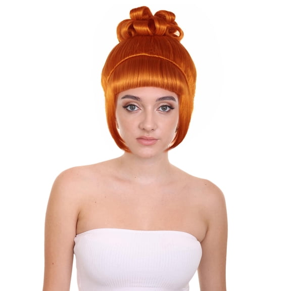 Women's Auburn Lucy Updo Wig for Adult, Animated Curly Chignon Style Synthetic Hair for Halloween Cosplay