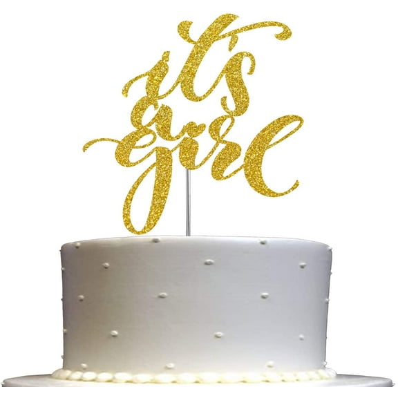 It’s a Girl Cake Topper Gold Glitter, Baby Shower Party Decoration, Sturdy Doubled Sided Glitter, Acrylic Stick
