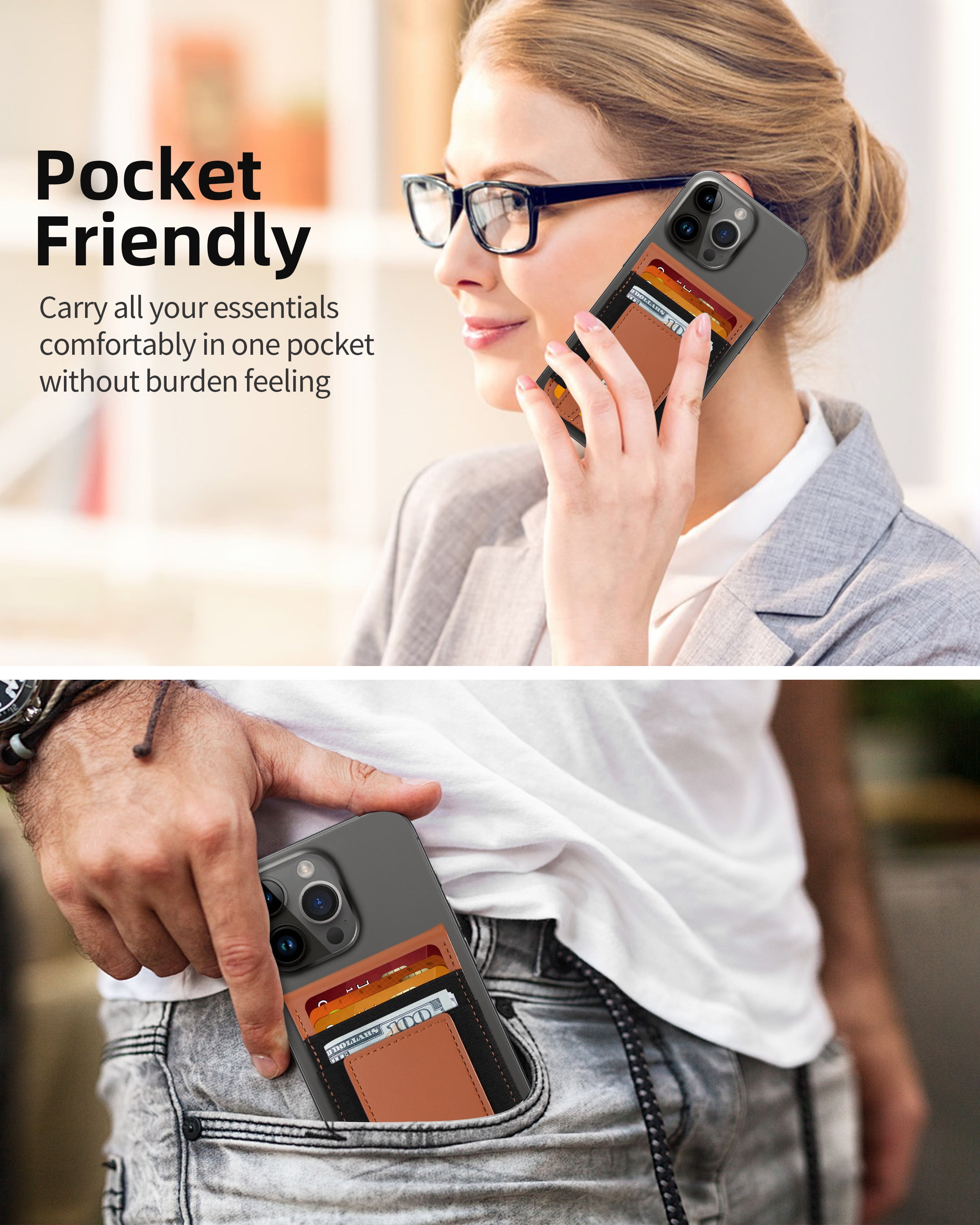ExtreLife Magnetic Phone Wallet Stand, Magnetic Card Holder Compatible for iPhone 17/16/15/14/13/12 Series, Genuine Leather, RFID Blocking, Fits 9 Cards