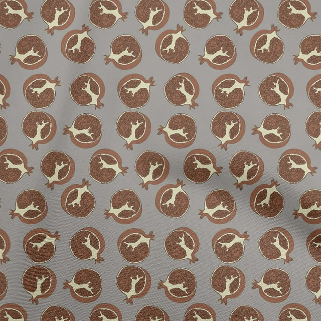 oneOone Silk Tabby Brown Fabric Fruits Pomogranate Sewing Craft Projects Fabric Prints By Yard 42 Inch Wide