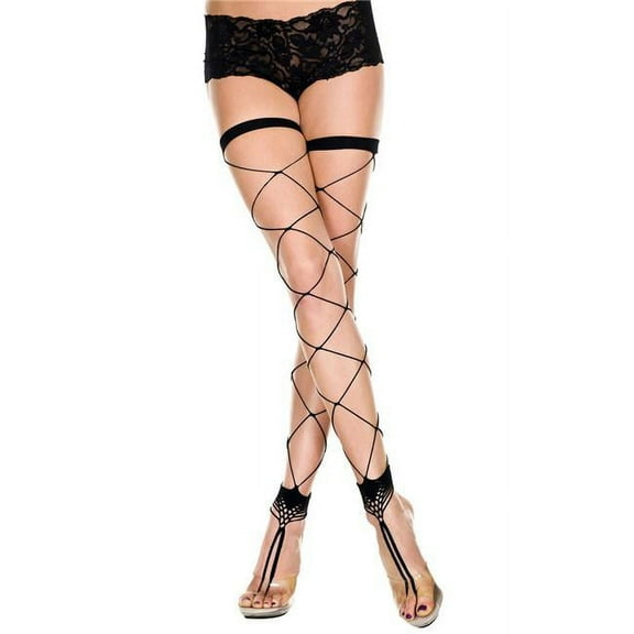 Music Legs Women's 4800-BLACK Big Diamond Net Spandex Footless Stockings with Toe Ring - Black