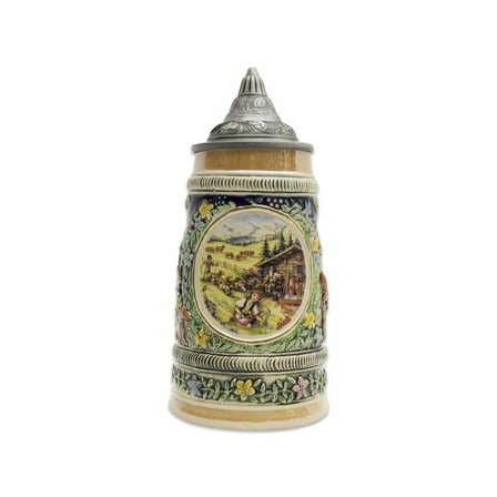 Oktoberfest Haus Multicolor Ceramic Spring in Germany Beer Stein with Metal Lid 0.5 Ltr
