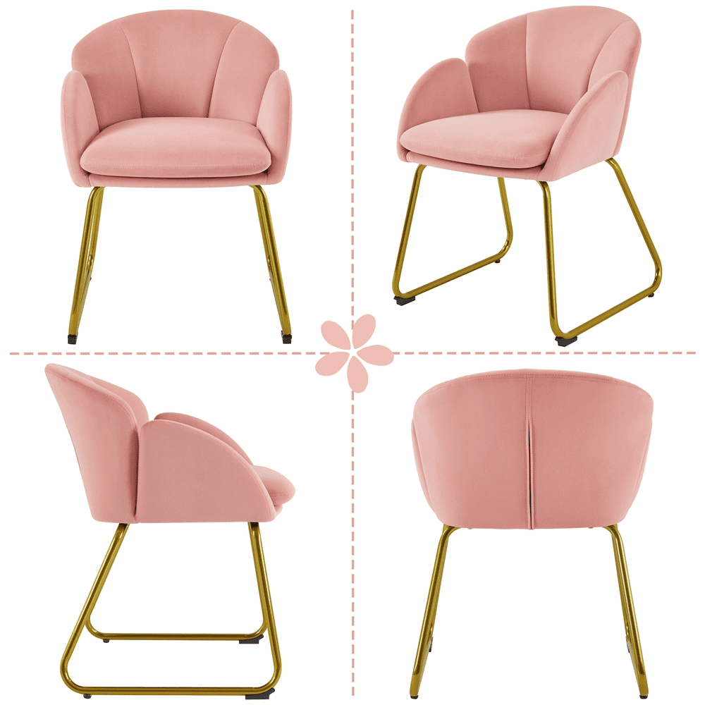 Alden Design Glam Velvet Accent Chair with Golden Metal Legs, Pink
