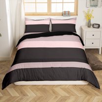 Manfei Kids Teens Adults Black Pink Stripes 3pcs Duvet Cover King,Mid Century Geometric Lines Ultra Soft Bedding King Size,Minimalist Abstract Art Microfiber Comforter Cover King(No Comforter)
