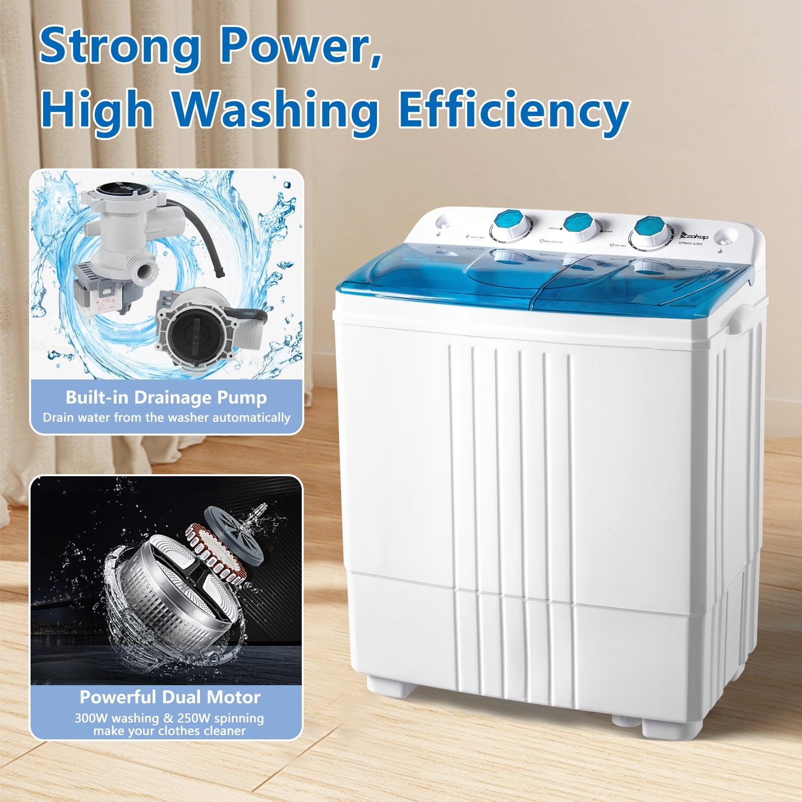 Portable Washer and Dryer Combo XPB36-1208-Blue Mini Washing Machine, Blue  