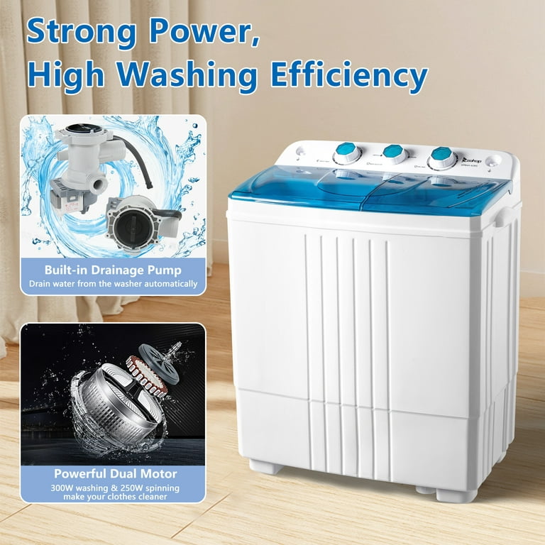 Ubesgoo Compact Twin Tub Portable Mini Washing Machine 20lbs Total Washing Machine w/Drain Pump,Blue