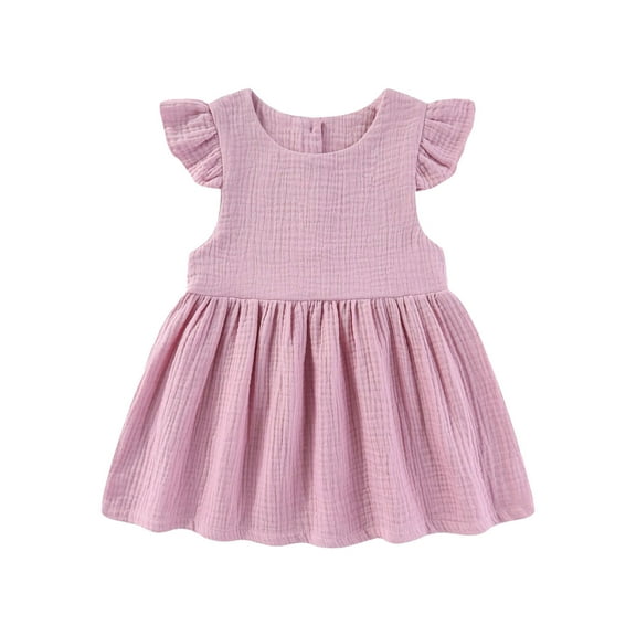 Gaexia Dresses for Girls ,Toddler Girls Fly Sleeve Holiday Party Solid Dress Dance Party Princess Dresses (Pink,18-24 Months)