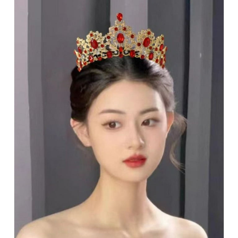 ✨Gold Crystal Princess Tiara Rhinestone Queen Crown Wedding Bridal Hair Luxury Bridal Crystal Tiara: Handmade Princess Wedding Crown  main image 3