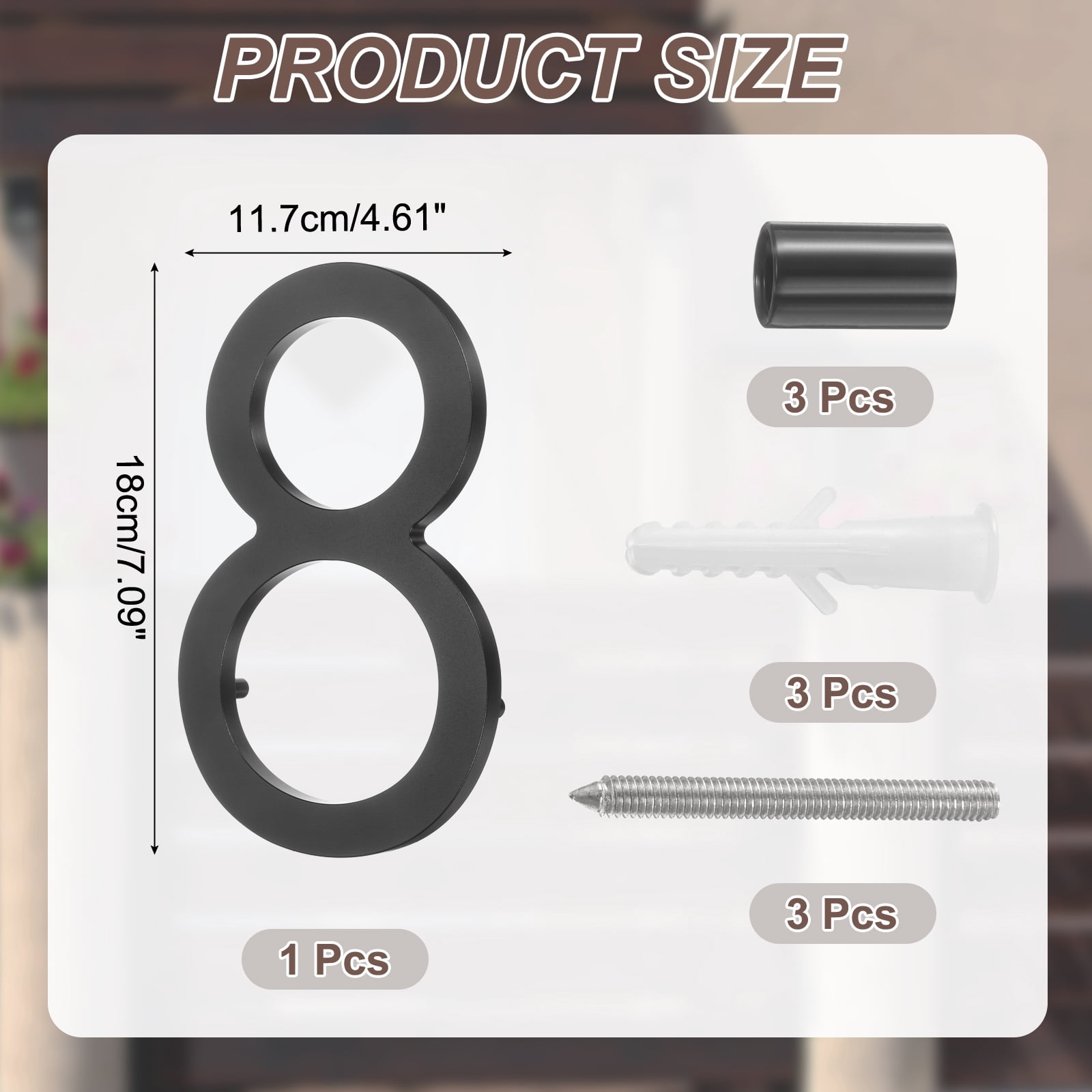 Uxcell 7" Solid Aluminum Floating House Numbers for Outside Address(Number 8, Black)