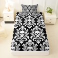 thumbnail image 3 of Homewish Bohemian Skull Skeleton Twin Sheets,Black White Damask Bedding,Halloween Bed Set,3pcs,1 Fitted Sheet and 1 Pillowcase, 3 of 6