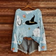 thumbnail image 2 of yardsong Halloween Sweaters for Women 2025 Boho Vintage Spooky Season Ghost Sweatshirt Graphic Print Long Sleeve Knit Pullover Tops Light Blue,XXL, 2 of 3