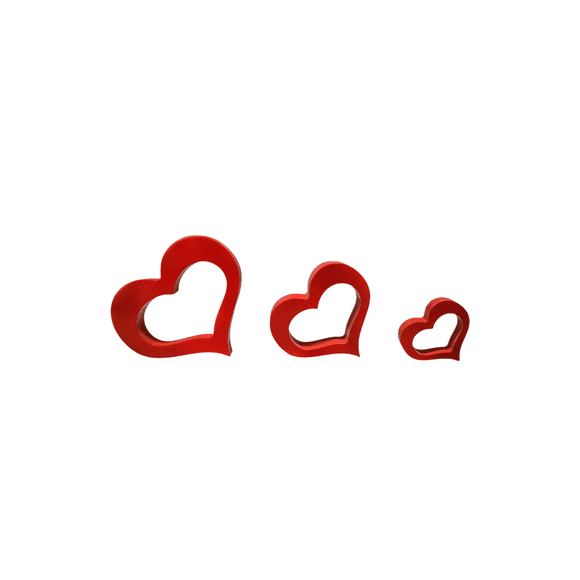 set de 3 corazones rojos decorativos minimalista - figuras de resina