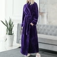 thumbnail image 5 of Defitshape Women's Plush Long Robe Soft Cozy Long Sleeve Full Length Fuzzy Fleece Bathrobe Spa Hot Tub Hotel Bath Belted Winter Fluffy Maternity Warm Kimono Pocket Purple Large, 5 of 5