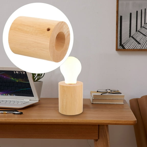 Pretyzoom Lamp Platform Base LED Light Display Base Beige Rubber Wood 1Pack