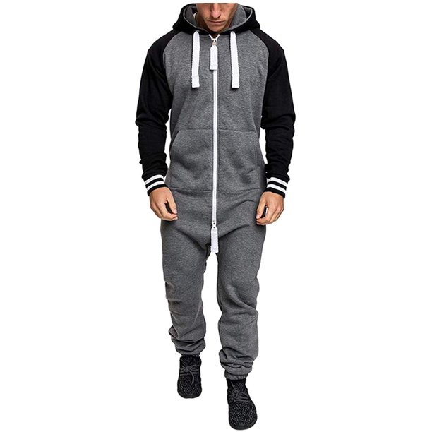 Luiryare Mens Jumpsuit Drawtsring Hooded Zip Up One Piece Tracksuit With Pockets Walmart Com Walmart Com