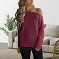 thumbnail image 2 of Arlun Off the Shoulder Sweaters for Women Casual Long Sleeve Fall Winter Lightweight Sweater Trendy Solid Color Soft Cozy Ribbed Knitted Oversized Pullover Loose Fit Jumper Wine M, 2 of 4