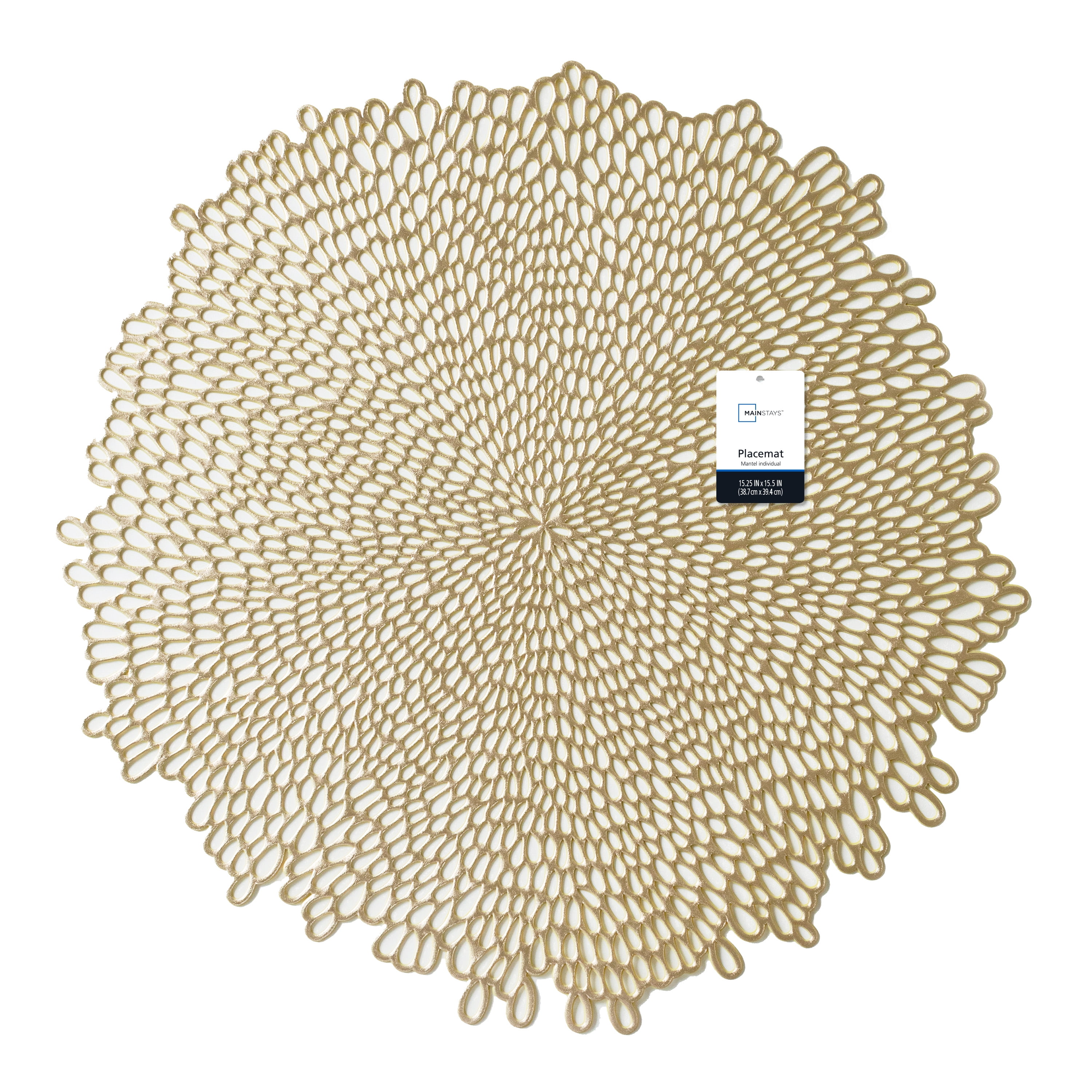 (4 pack) Mainstays Blossom Pressed Vinyl Table Placemat Gold 15.25" x 15.5"