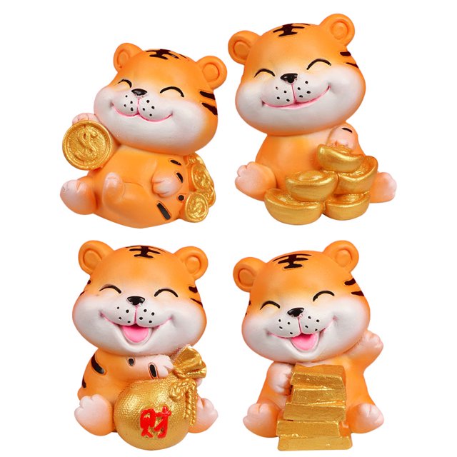 MasteelfCA 4Pcs Cartoon Tiger Crafts Resin Tiger Adornment Cartoon Tiger Gift for Decor (Random Style)